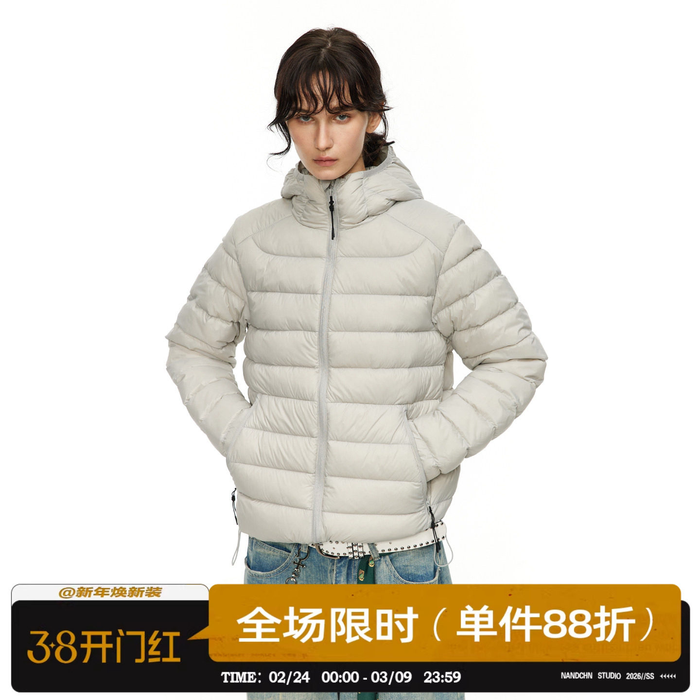 男道美式90白鸭绒轻薄连帽排骨羽绒服男女冬季防寒保暖情侣外套潮