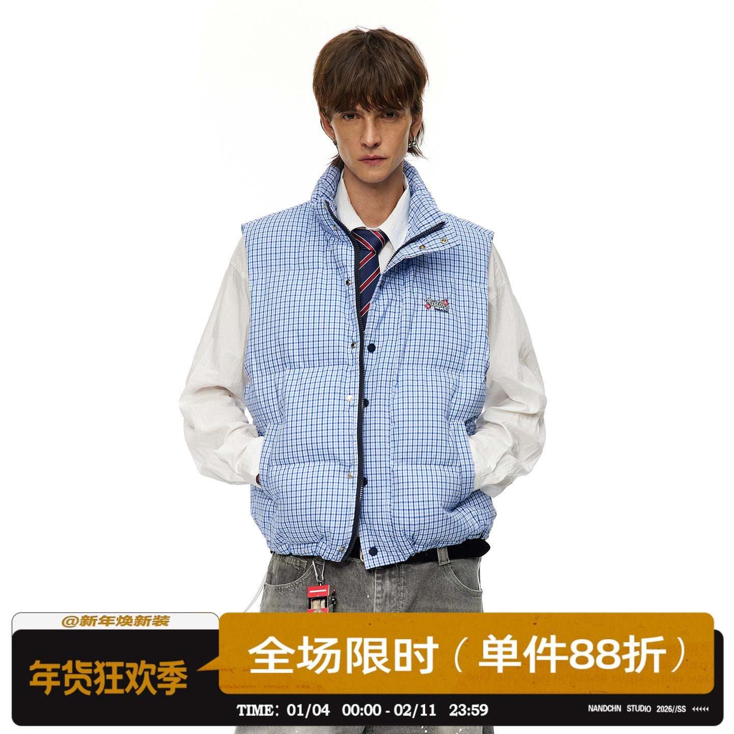 男道美式复古格子纯棉马甲男2025新款秋冬季棉服夹棉情侣厚外套潮,男装,常规马甲,淘宝优惠券,粉丝福利购,淘宝优惠卷