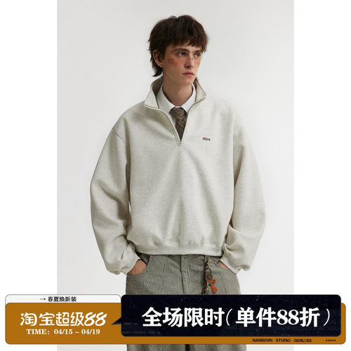 男道美式复古半拉链短款套头卫衣男春季cleanfit宽松情侣长袖上衣