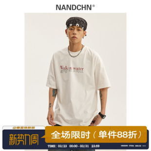 男道国潮字母印花短袖 百搭休闲情侣纯棉圆领打底上衣 T恤男女夏季