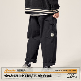 直筒宽松ins潮牌纯色休闲学生长裤 男道春季 裤 日系男士 大口袋工装