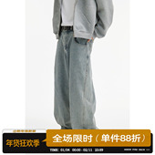 男春秋季 复古宽松直筒阔腿裤 美式 男道cleanfit水洗牛仔裤 高街裤 子