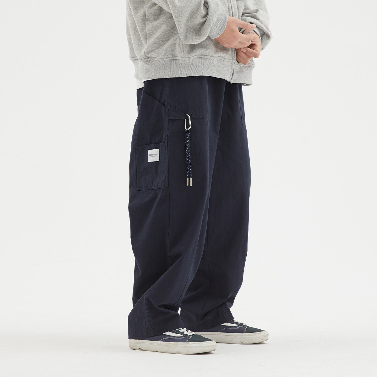 男道日系宽松直筒工装男2023春秋新款多口袋机能青年休闲百搭长裤