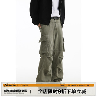 男秋冬街头宽松百搭降落伞兵阔腿裤 裤 复古多口袋直筒工装 男道美式