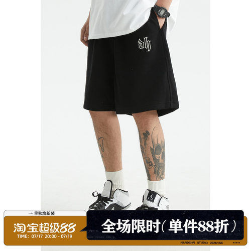 短裤宽松运动哥特字母刺绣休闲裤