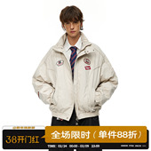 棉衣 廓形解构加厚外套情侣工装 男道美式 复古贴标徽章立领棉服冬季