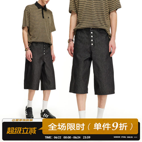 男道2026新款美式复古原色七分牛仔裤男直筒阔腿夏季潮流牛仔短裤