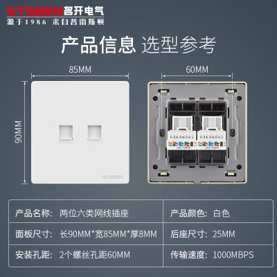 两位千兆网络面板六类网线插座