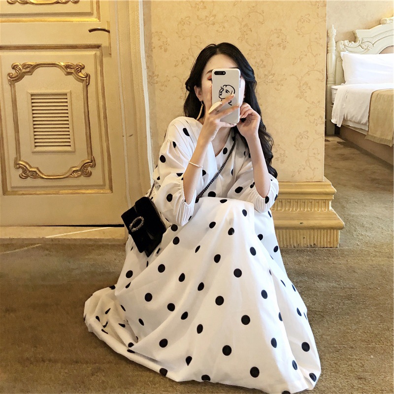 Polka Dot Platycodon French dress summer women's new big fat summer slim dress