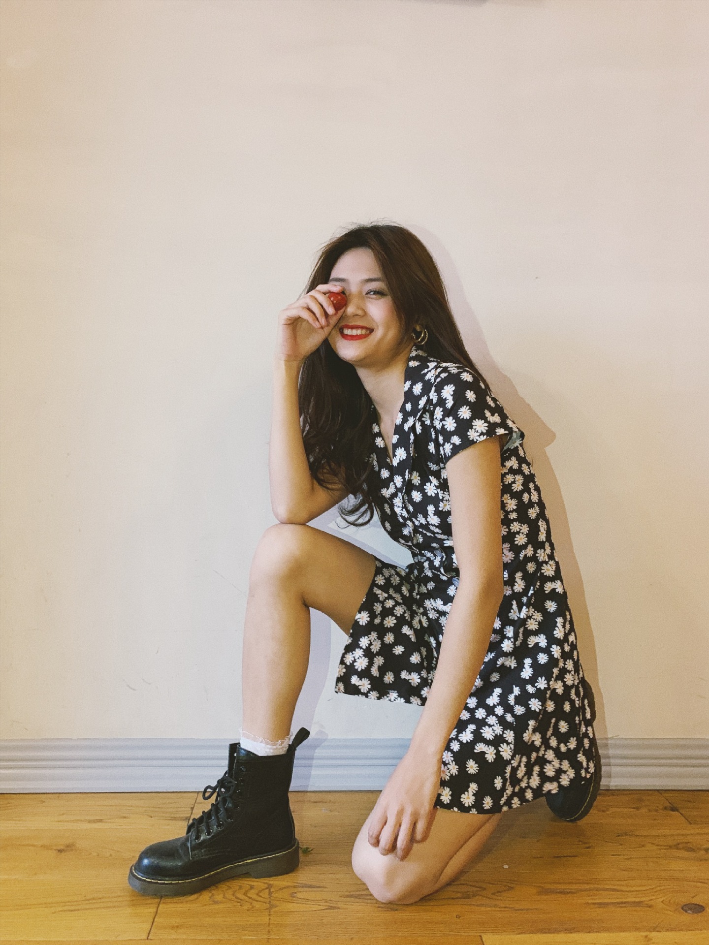 1107 French minority summer Daisy slim high waist slim suit collar retro girl floral Jumpsuit