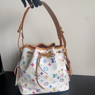 全原皮成色好 白三彩抽繩水桶包單肩包28×25 lv絕版 二手中古包
