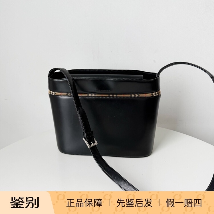 97新过鉴定 二手中古包Burberry黑色牛皮水桶包单肩斜挎包25*20