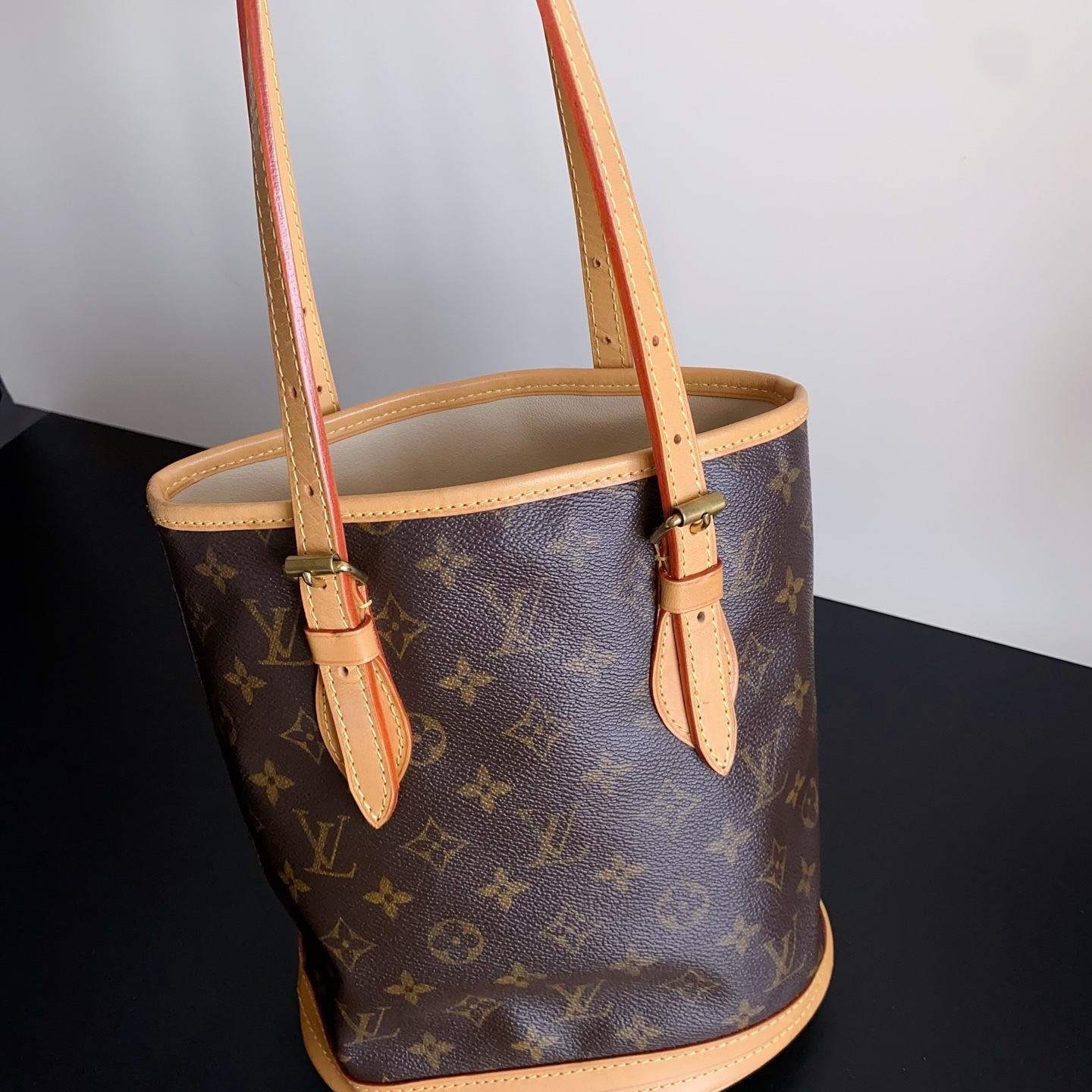 配皮换新99新 二手Lv中古经典老花水桶小号单肩手提包22*26*15