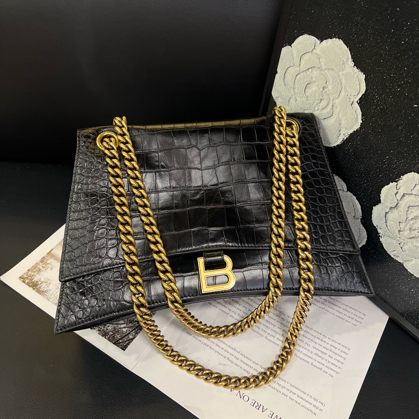balenciaga 黑金鳄压纹crush斜挎包链条包31.5*20*11.5公价22100