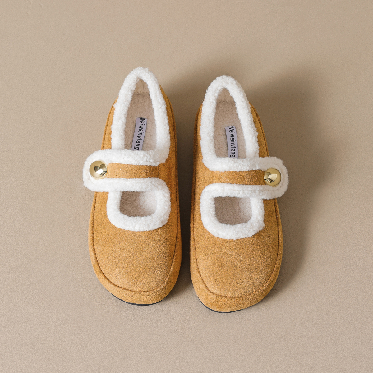 内增高加绒勃肯鞋女冬季一字带单鞋保暖棉鞋玛丽珍鞋外穿毛毛鞋子