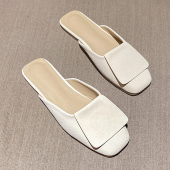 夏懒人鞋 女2025新款 女一脚蹬方头平底凉拖 女外穿穆勒鞋 包头半拖鞋