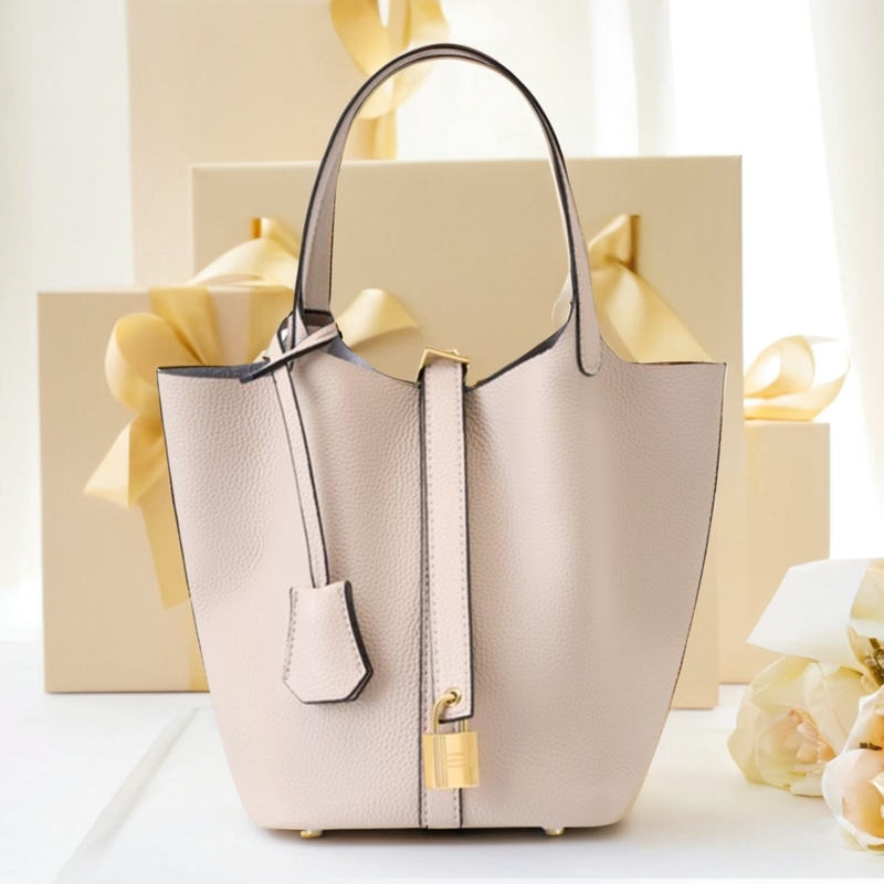 新款城市生活菜篮子包真皮水桶包