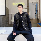 秋新款小香风亮丝流苏马甲男时时尚韩版开衫背心A452--MY17--P95，男装背心/马甲，电商A452