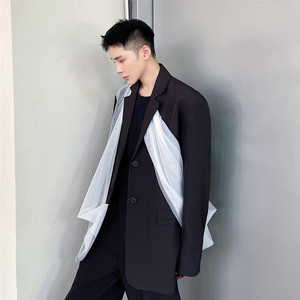新款小众设计个性网纱拼接西服时尚廓形外套上衣A452--6155--P125，男装西服，电商A452