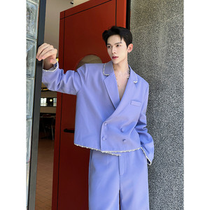 新款个性复古紫色短款西服套装韩版百搭潮流套装A452--H209--P265图片