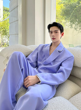 新款个性复古紫色短款西服套装韩版百搭潮流套装A452--H209--P265