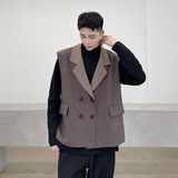 新款复古风西装马甲男经典翻领百搭宽松坎肩外套A452--6162--P85，男装西服套装，电商A452