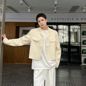 新款小香风翻领短款小西服男复古高街外套上衣潮A452--6396--P135图片