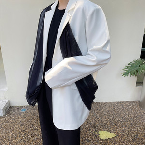 新款小众设计个性网纱拼接西服时尚廓形外套上衣A452--6155--P125图片