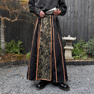 6458 新中式 马面裙A452 小众拼接款 P165 禅意百褶无性别长裙个性