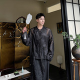 夏季新款提花廓形长袖衬衫新中式风系带上衣潮A452--H171--P105，男装衬衫，电商A452