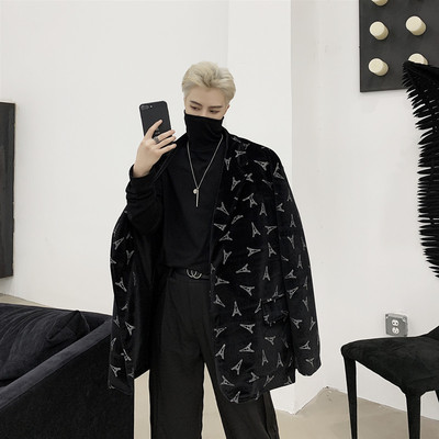 韩版休闲铁塔亮片丝绒小西装潮流气质宽松西装A452--19117--P135