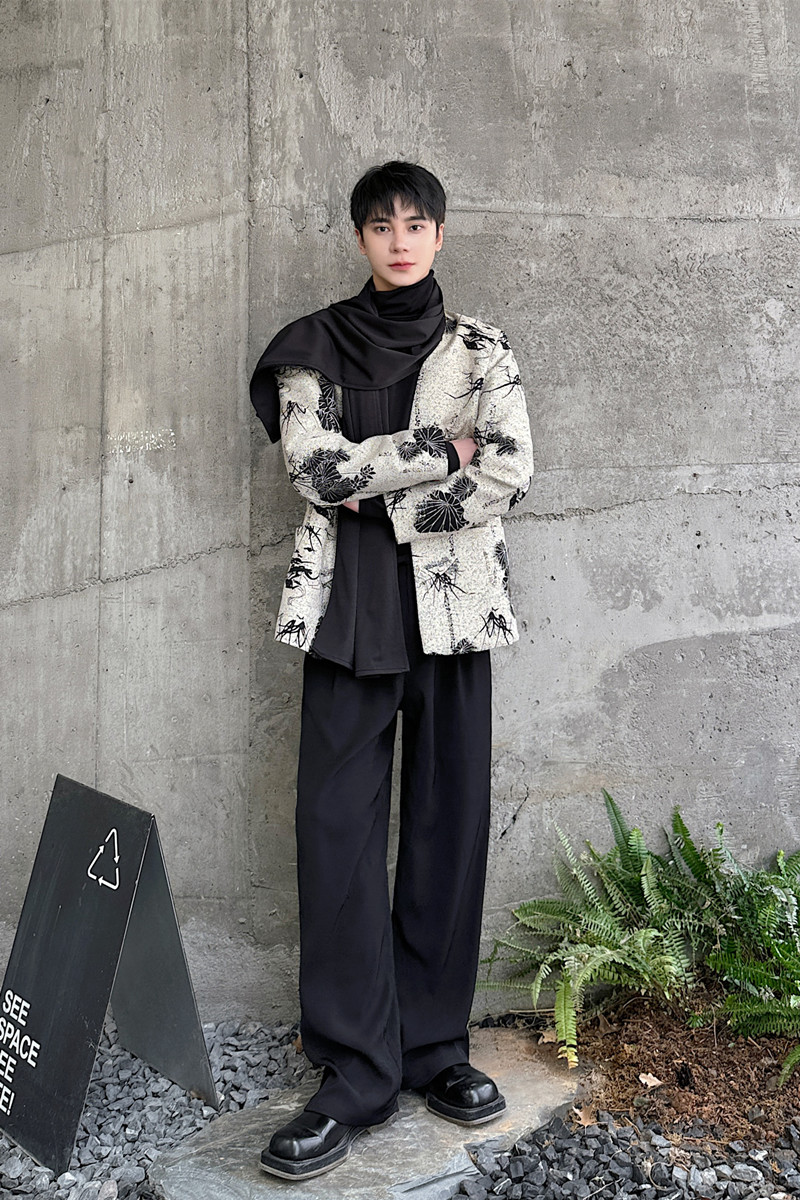 个性小众围巾款西装外套复古风印花西服上衣A452--6475--P165,男装西服套装,电商A452