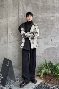 个性小众围巾款西装外套复古风印花西服上衣A452--6475--P165图片