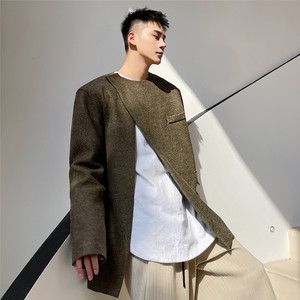 春上新韩版休闲斜开叉小西服男个性潮流圆领外套A452--6202--P120图片