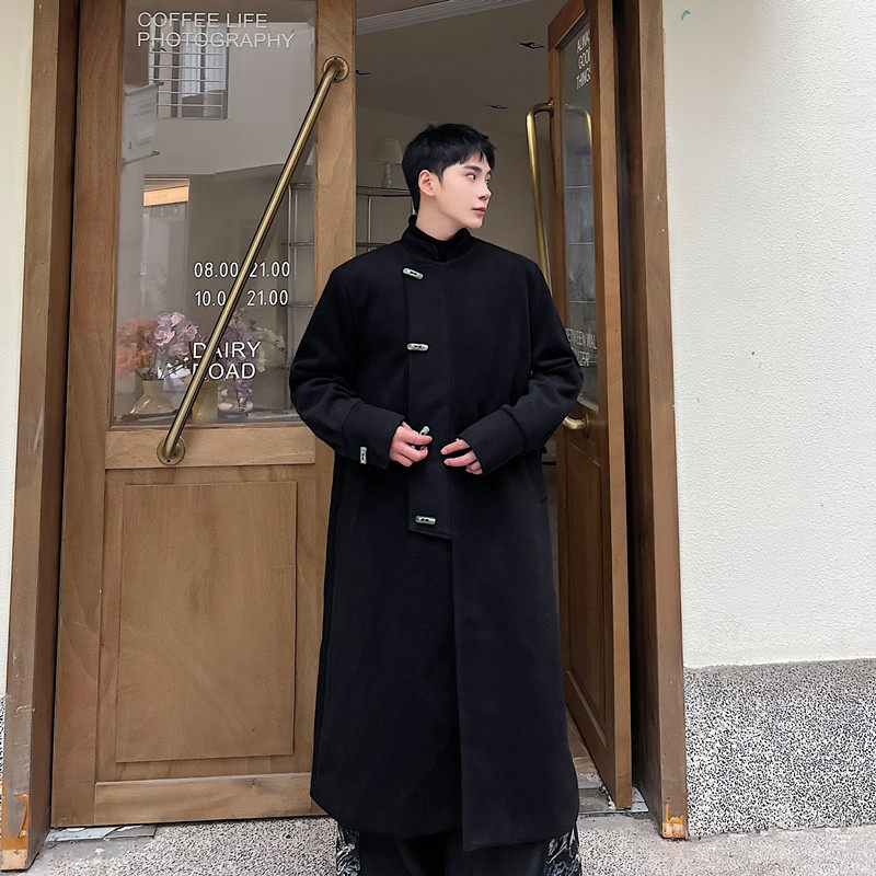 冬装新款新中式偏襟立领中长款毛呢大衣A452--6425--P185,男装毛呢大衣,电商A452