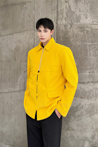 休闲翻领单排扣灯芯绒小夹克潮流复古风拼接外套A452--6285--P155图片