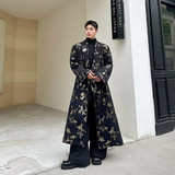 中长款系带风衣外套复古中式花卉图案长款廓形大衣A452-6520-P195,男装风衣,电商A452,电商基地 中长款系带风衣外套复古中式花卉图案长款廓形大衣A452-6520-P195,男装风衣,电商A452,电商基地