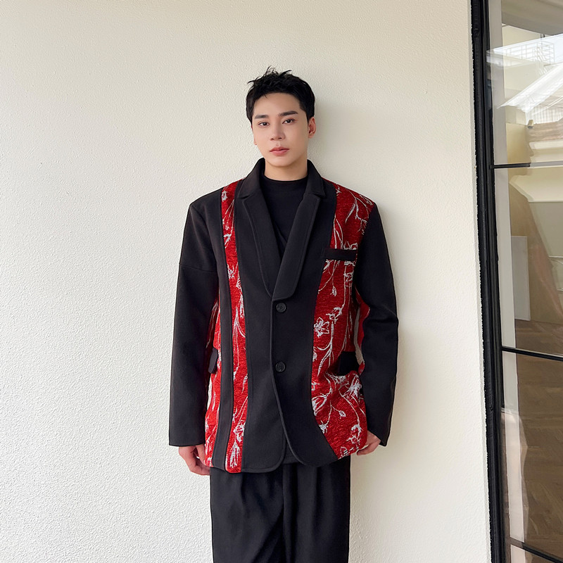 秋冬新款个性拼接毛呢西服风潮休闲西装潮A452--6400--P135,男装西服,电商A452