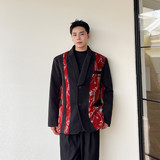 秋冬新款个性拼接毛呢西服风潮休闲西装潮A452--6400--P135，男装西服，电商A452