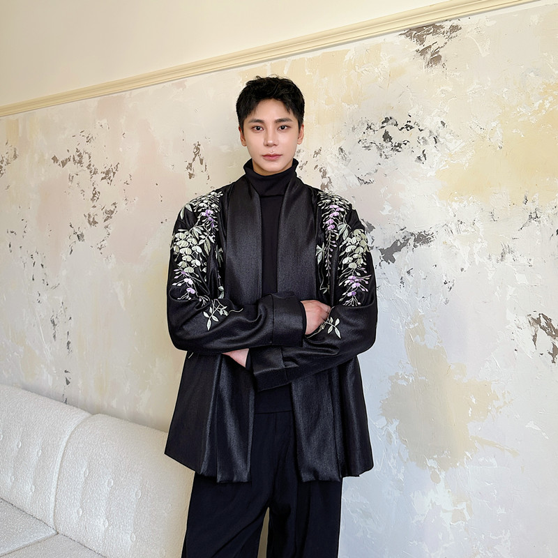 新款花卉刺绣无扣开衫外套复古高级感休闲西服A452--6507--P155，男装西服，电商A452