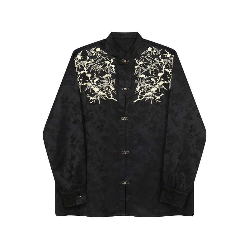 新中式立领改良版汉服上衣重工刺绣复古长袖衬衫A452--6476--P115,男装衬衫,电商A452