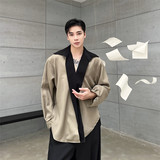 春装新款韩版翻领长袖衬衫个性时尚拼色廓形上衣A452--6314--P95，男装衬衫，电商A452