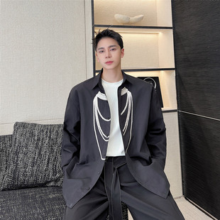 印花装 饰长袖 H98 新款 P85 潮流复古风上衣A452 韩版 个性 春装 衬衫