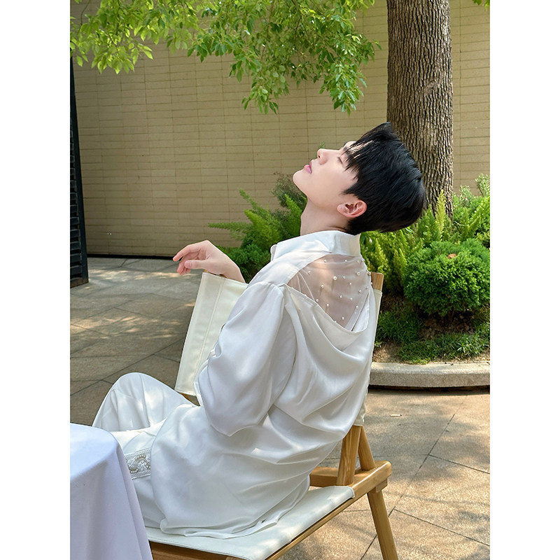 珠光宝气微透款长袖衬衫设计师款高级丝光缎面上衣A452-H204-P125,男装衬衫,电商A452