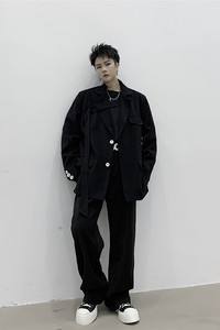 新款复古黑色西服长裤男韩版百搭休闲直筒长裤潮A452--606--P65图片