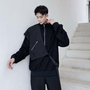 695 新款 上衣A452 长袖 P85 机车风假两件套头休闲卫衣暗黑个性