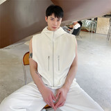 暗黑风拉链开衫马甲男潮ins连帽外套夏韩版宽松炸街超短无袖上衣，女装短外套，电商A452