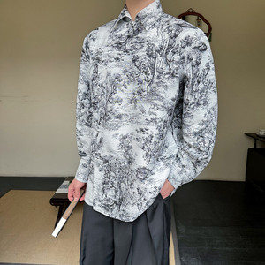 秋装新款新中式山水泼墨长袖衬衫风气质上衣A452-H166-P105图片