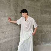 新款 6492 印花薄款 上衣个性 夏季 A452 微透短袖 堆堆领休闲半袖 P75