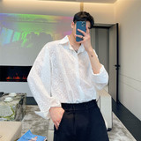 高级提花蕾丝长袖衬衫男小众设计半透明复古上衣A452--H72--P75，男装衬衫，电商A452